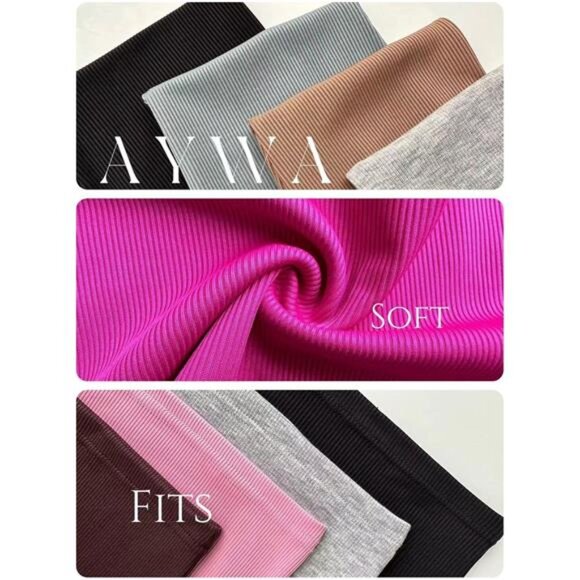 New Women's 2 Piece Outfits Ribbed Long Sleeve Fitted T-Shirt High Waist - Picture 5 of 5